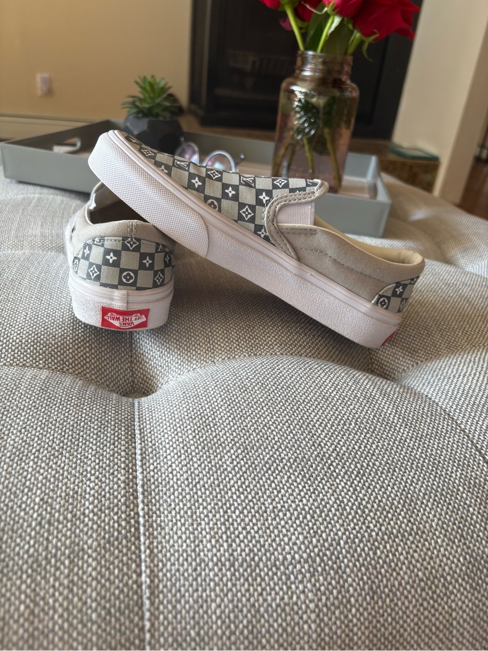 Vans Slip-On Sneakers in Gray and White Checkerboard - Picture 2 of 5